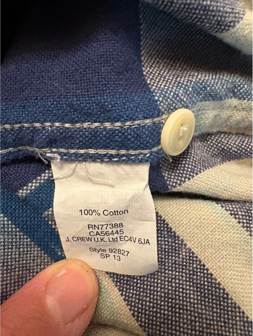 J.Crew Men's Medium Slim Fit Blue White Ikat Plaid Button Down Shirt Long Sleeve